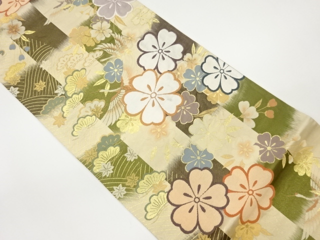 JAPANESE FUKURO OBI / WOVEN PINE & CRANE